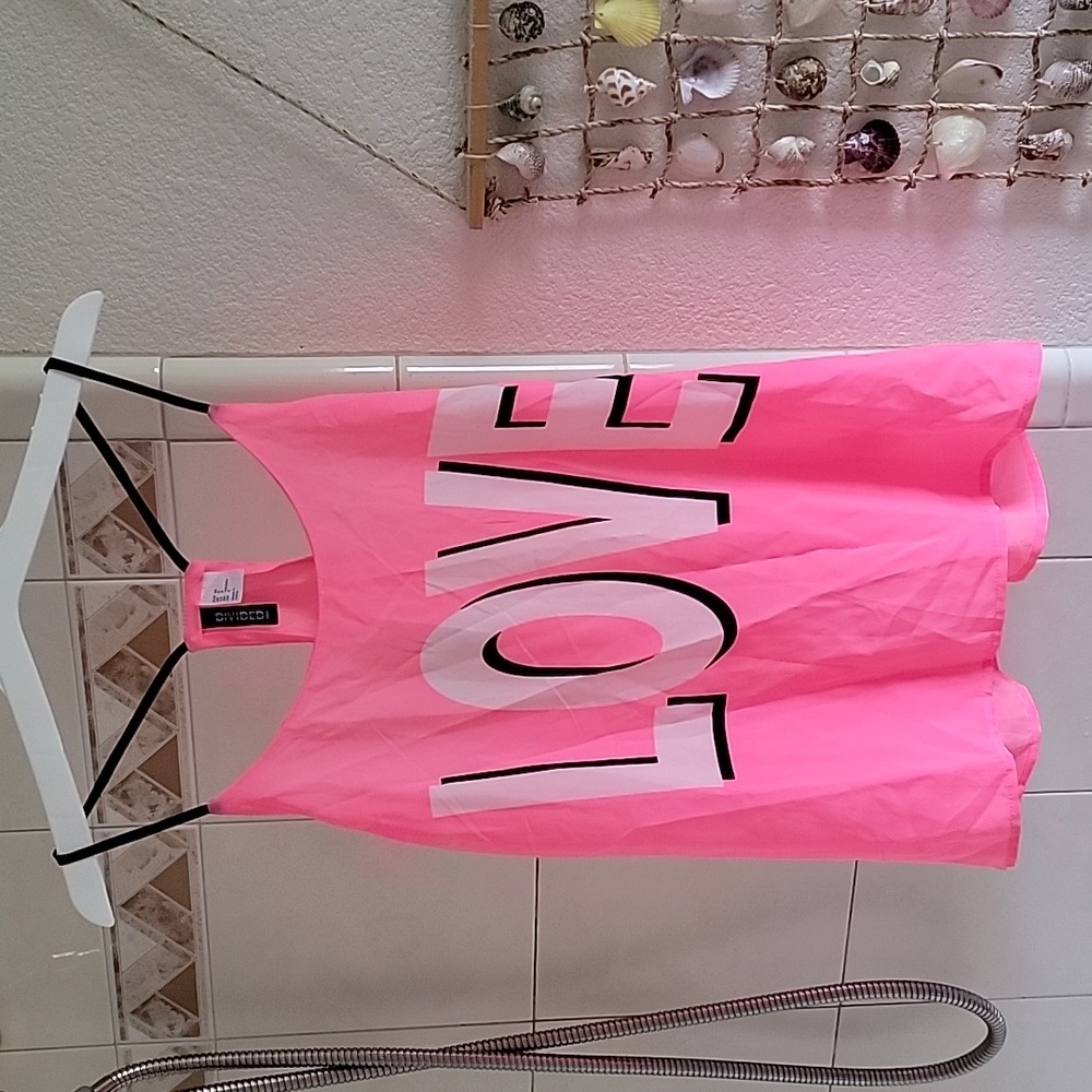 Neon Pink LOVE Racerback Tank